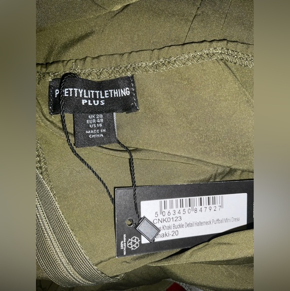 PrettyLittleThing Khaki Buckle Halterneck Puffball Mini 16W NWT FW26 holiday - Picture 7 of 7